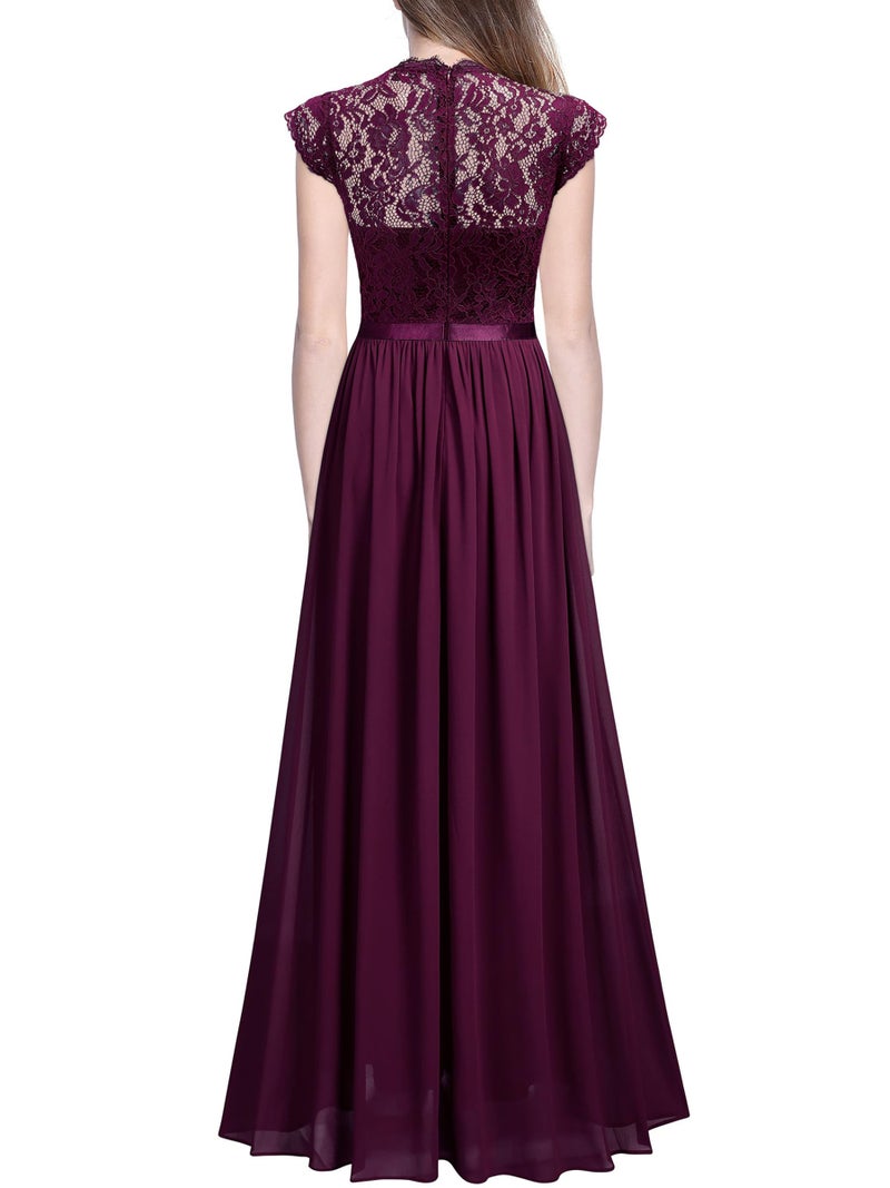 Miusol Women's Formal Floral Lace Evening Party Maxi Dress Magenta - Image 2